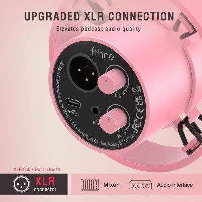Fifine K688P USB/XLR dinamikus mikrofon, rózsaszín