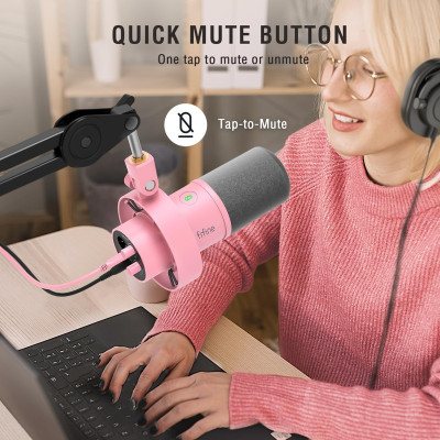 Fifine K688P USB/XLR dinamikus mikrofon, rózsaszín