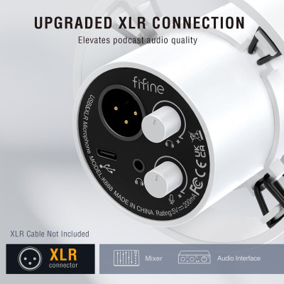 Fifine K688W USB/XLR dinamikus mikrofon, fehér
