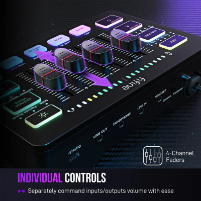 Fifine SC3 AmpliGame, 4-csatornás USB-s gamer audió keverő, fekete