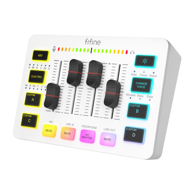 Fifine SC3W AmpliGame, 4-csatornás USB-s gamer audió keverő, fehér
