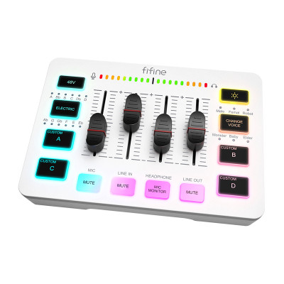 Fifine SC3W AmpliGame, 4-csatornás USB-s gamer audió keverő, fehér