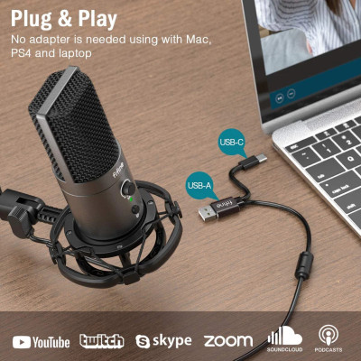 Fifine T683 USB Kondenzátor Mikrofon Szett, Fekete