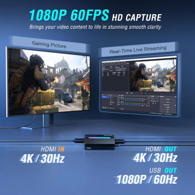 Fifine V3, HDMI USB-A rögzítőkártya fekete