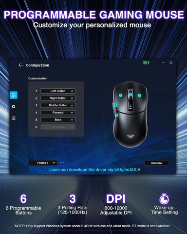 AULA SC580X Tri-Mode Vezeték Nélküli Gamer Egér - Fekete