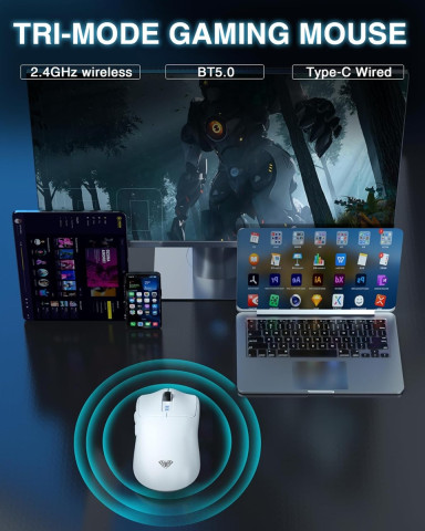 AULA SC580X Tri-Mode Vezeték Nélküli Gamer Egér - Fehér