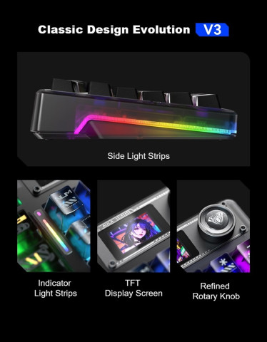 AULA F98 PRO V3 Tri-Mode Vezeték Nélküli Mechanikus Gamer Billentyűzet - Fehér-Kék