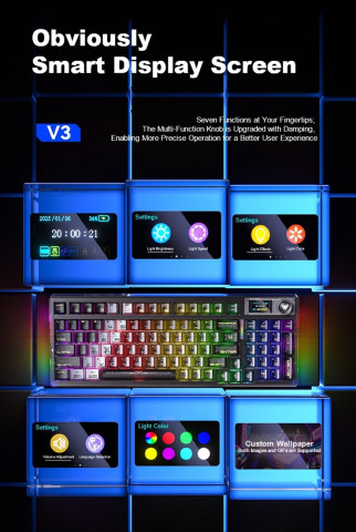 AULA F98 PRO V3 Tri-Mode Vezeték Nélküli Mechanikus Gamer Billentyűzet - Fehér-Kék