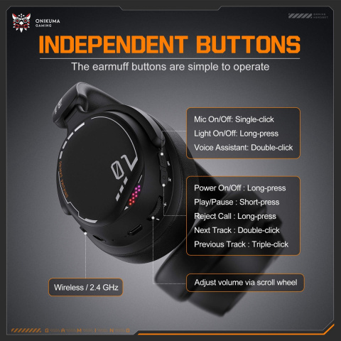 Onikuma GT886 Tri-Mode Vezeték Nélküli Gamer Headset