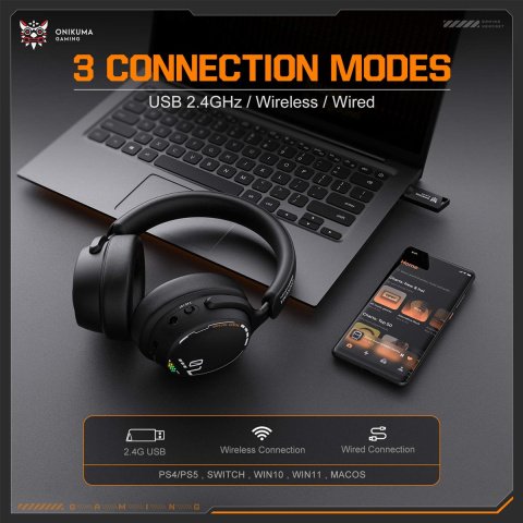 Onikuma GT886 Tri-Mode Vezeték Nélküli Gamer Headset