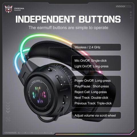 Onikuma GT889 Tri-Mode Vezeték Nélküli Gamer Headset