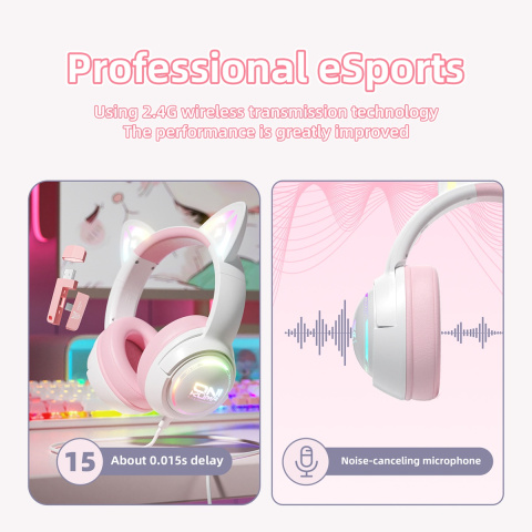 Onikuma GT838 Tri-Mode Vezeték Nélküli Gamer Headset - Cicafüles