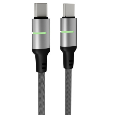 AVAX Töltőkábel STEELY LED USB-C - USB-C, 60W, 1 méter, fekete