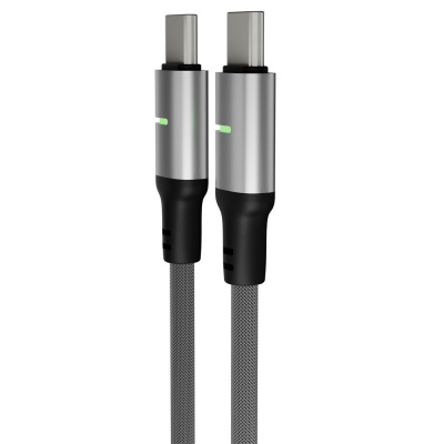 AVAX Töltőkábel STEELY LED USB-C - USB-C, 60W, 1 méter, fekete