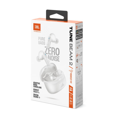 JBL Tune Beam 2 TWS Bluetooth fülhallgató mikrofonnal, fehér