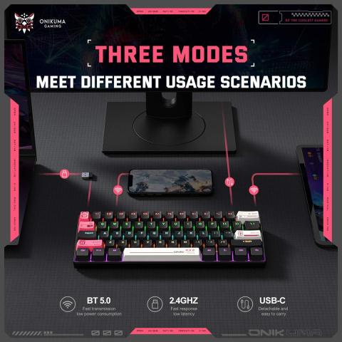 Onikuma MT605 Tri-Mode Vezeték Nélküli Mechanikus Gamer Billentyűzet