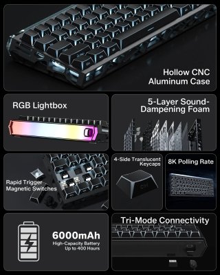 WOMIER SK61 HE Tri-Mode Vezeték Nélküli Magnetic Switch Gamer Billentyűzet