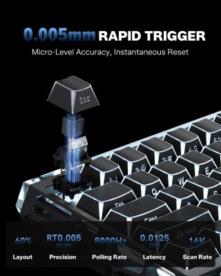 WOMIER SK61 HE Tri-Mode Vezeték Nélküli Magnetic Switch Gamer Billentyűzet