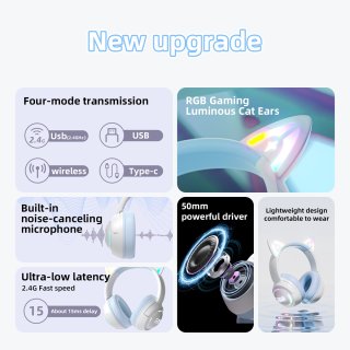 Onikuma GT838 Tri-Mode Vezeték Nélküli Gamer Headset - Cicafüles