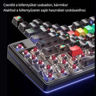 AULA F87 PRO V2 Vezeték Nélküli Mechanikus Gamer Billentyűzet - Fekete-Pink