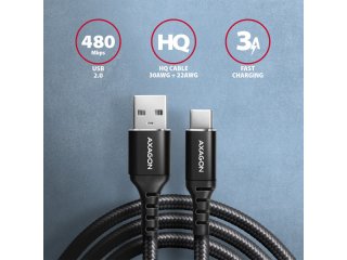 Axagon BUCM-AM15AB USB-C kábel 1.5m