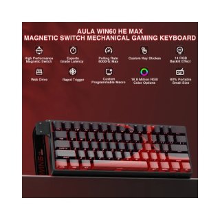 AULA WIN60 HE MAX Mágneses Gamer Billentyűzet - Fekete-Piros