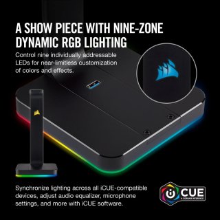 CORSAIR ST100 RGB Premium Fejhallgató Állvány, 7.1 beépített hangkártyával