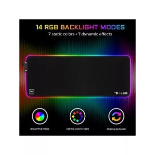 The G-Lab Egérpad - PAD RUBIDIUM (800x300x3mm; fekete, extra USB, vízálló, RGB LED)