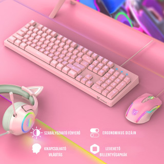 Onikuma G25+CW905 Gamer billentyűzet + egér csomag - Pink