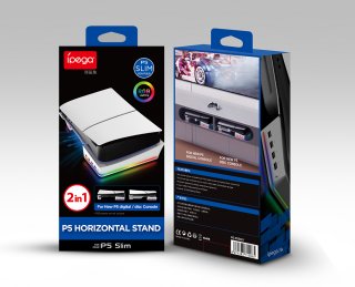 iPega P5S021 Horizontális Playstation 5 Slim Tartóállvány RGB Beépített USB HUB