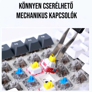 AULA F87 PRO Vezeték Nélküli Mechanikus Gamer Billentyűzet - Fehér-Kék