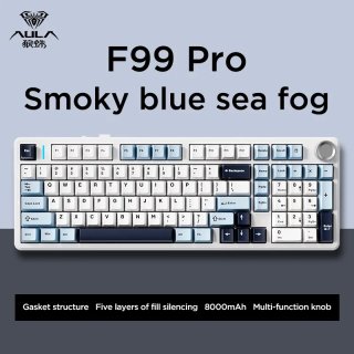AULA F99 PRO Vezeték Nélküli Mechanikus Gamer Billentyűzet - Fehér-Kék