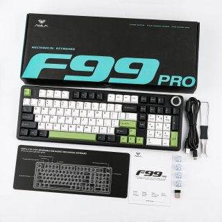 AULA F99 PRO Vezeték Nélküli Mechanikus Gamer Billentyűzet - Fekete-Fehér-Zöld