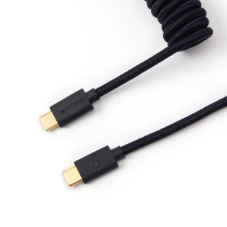 Keychron Coiled Aviator USB-C M/M Adatkábel - 0.9m Fekete (+USB-C - USB-A adapter)