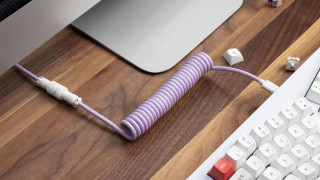 Keychron Coiled Aviator USB-C M/M Adatkábel - 0.9m Kék (+USB-C - USB-A adapter)