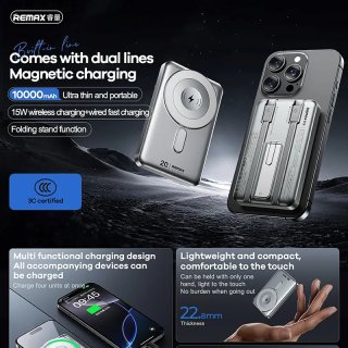 Remax Magnetic CX-2 MagSafe Vezeték Nélküli Gyorstöltő Powerbank 10000mAh - Ezüst