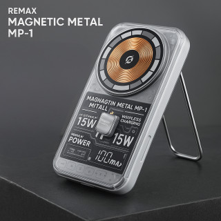 Remax Magnetic Metal MP-1 MagSafe Vezeték Nélküli Gyorstöltő Powerbank 10000mAh - Fehér