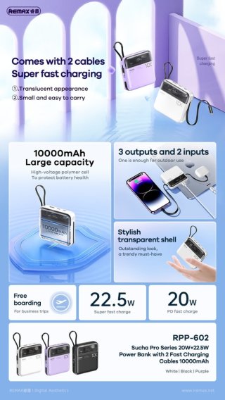 Remax Sucha Pro RPP-602 gyorstöltő Powerbank 10000mAh - Fekete