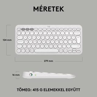 LOGITECH Pebble Keys 2 K380s - Vezeték Nélküli Billentyűzet - Fehér - Angol kiosztás! (US)