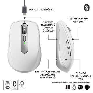 LOGITECH MX Anywhere 3S Vezeték Nélküli Egér - Halványszürke