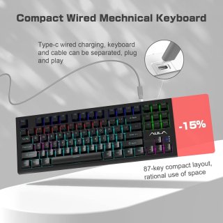 AULA F3032 Mechanikus Gamer Billentyűzet - Fekete