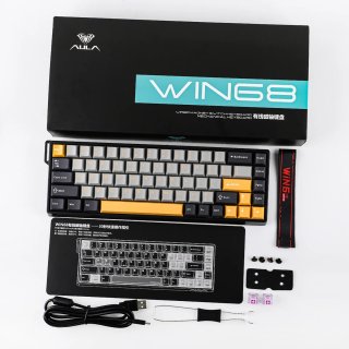 AULA WIN68 HE MAX Magnetic Switch Mechanikus Gamer Billentyűzet - Fekete-Szürke-Sárga