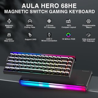 AULA HERO68 HE Magnetic Switch Mechanikus Gamer Billentyűzet - Fekete