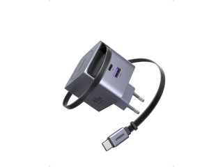 Ugreen X614 USB + USB-C Gyorstöltő GaN Hálózati Adapter Visszahúzható Kábellel 45W - Szürke