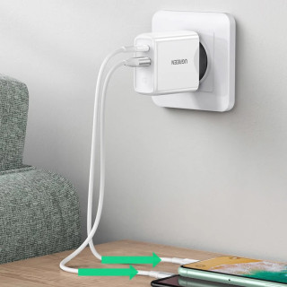 UGREEN CD170 USB + USB-C Gyorstöltő Hálózati Adapter 36W - Fehér