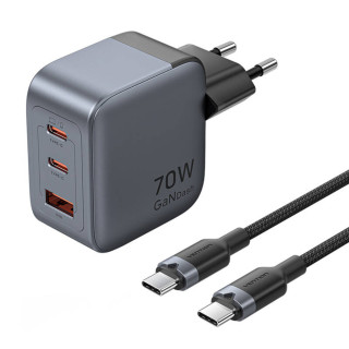 Vention USB + USB-C GaN Gyorstöltő Hálózati Adapter 70W - Szürke