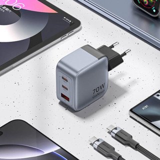 Vention USB + USB-C GaN Gyorstöltő Hálózati Adapter 70W - Szürke
