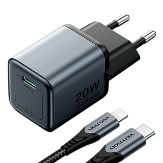 Vention USB-C GaN Gyorstöltő Hálózati Adapter 20W + kábel - Szürke