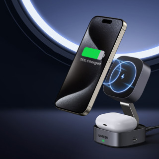 UGREEN W256 2 in 1 Vezeték Nélküli Gyorstöltő 20W - Fekete