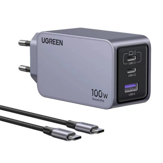 UGREEN Nexode Pro USB + USB-C GaN Gyorstöltő Hálózati Adapter 100W - Szürke